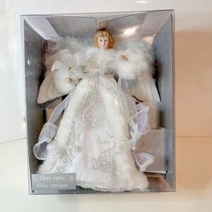 12" Shimmering White and Silver LED Light Fiber Optic Angel  Tree Topper